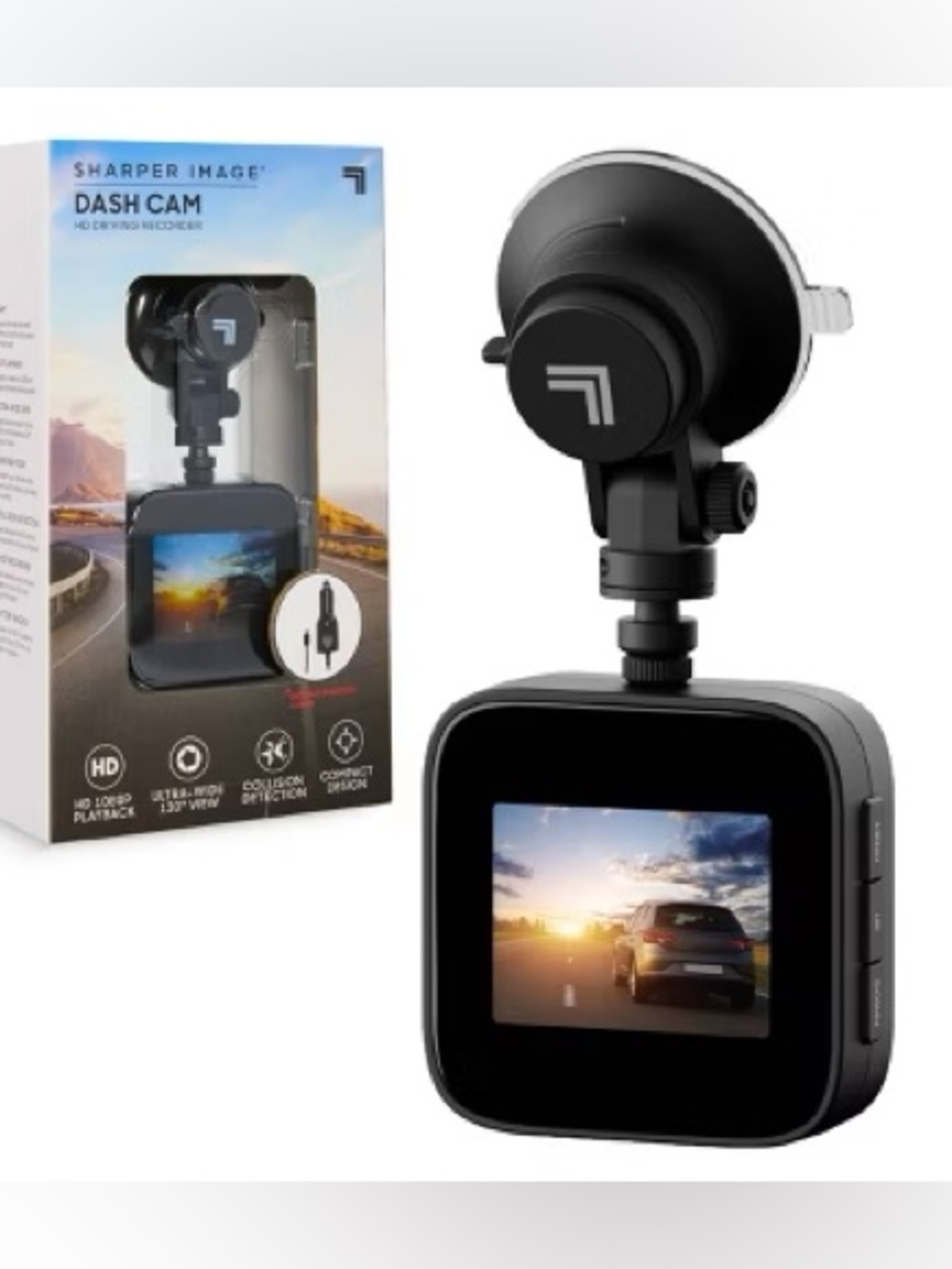 NIB Sharper Image Black Dash Camera with Suction Mount and 1080p Display